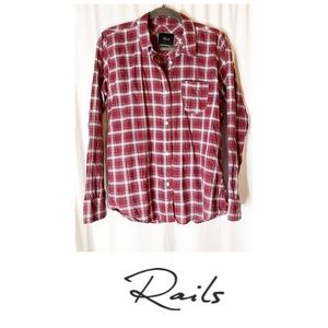 Rails Hunter Plaid Button 💯 Cotton Red Shirt Size L Oversized Lightweight